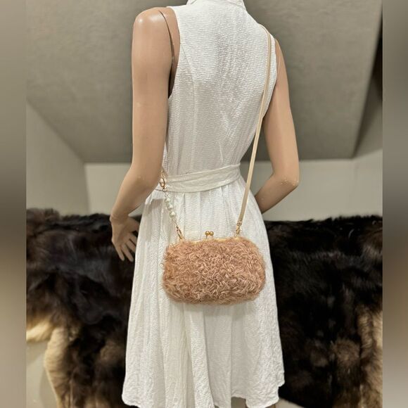 Handmade Real Curly Shearling Kisslock Shoulder Bag/Crossbody & 2 Strap Styles - Picture 4 of 12